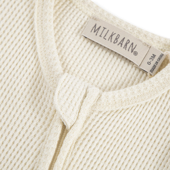 Cream Waffle Zipper Footie Romper