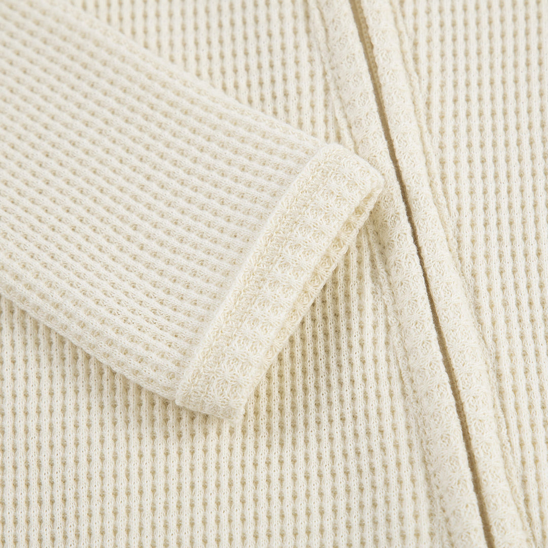Cream Waffle Zipper Footie Romper