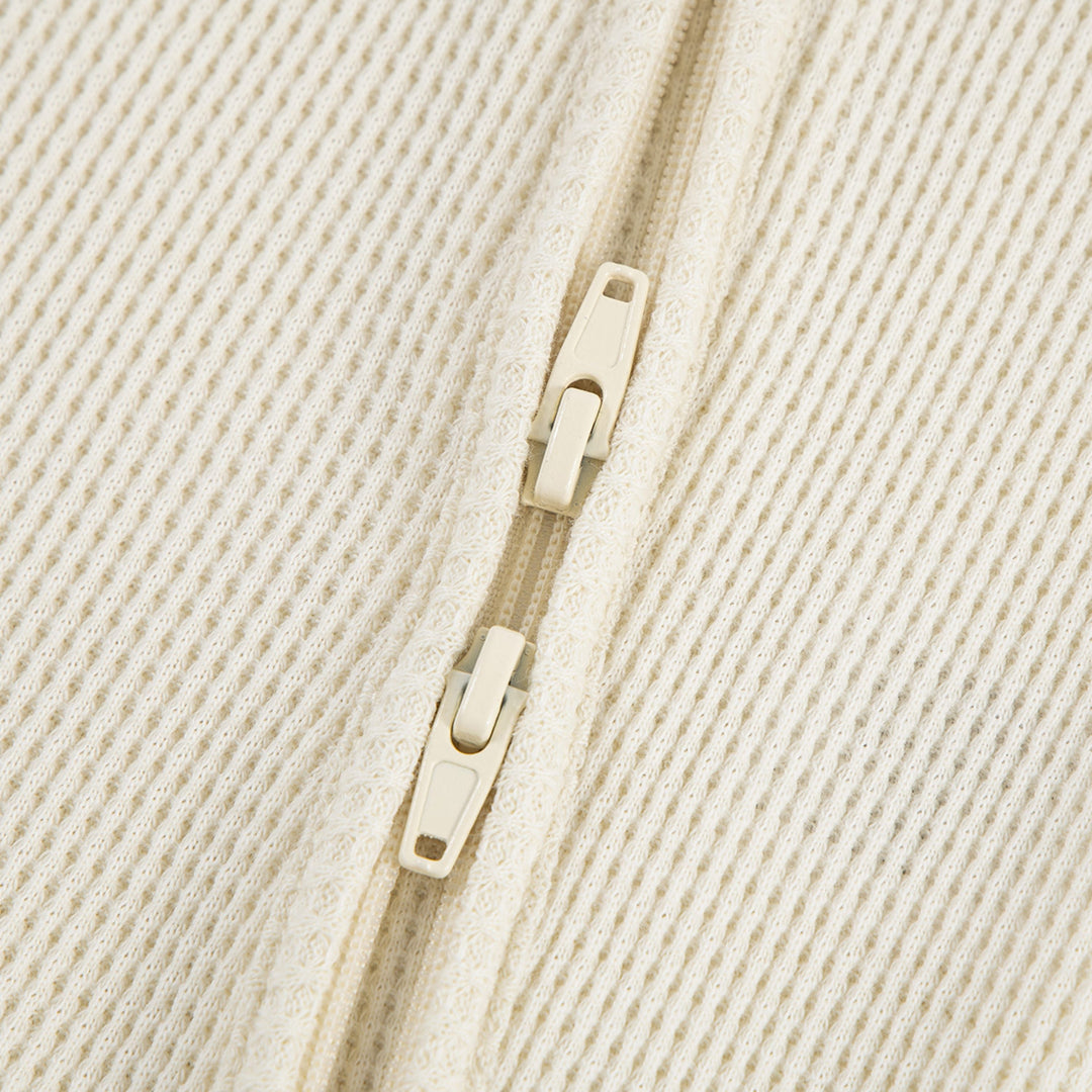 Cream Waffle Zipper Footie Romper