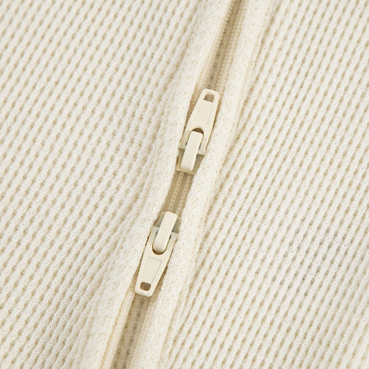 Cream Waffle Zipper Footie Romper