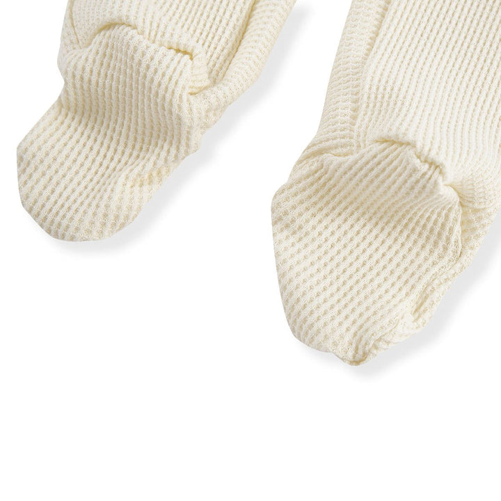 Cream Waffle Zipper Footie Romper