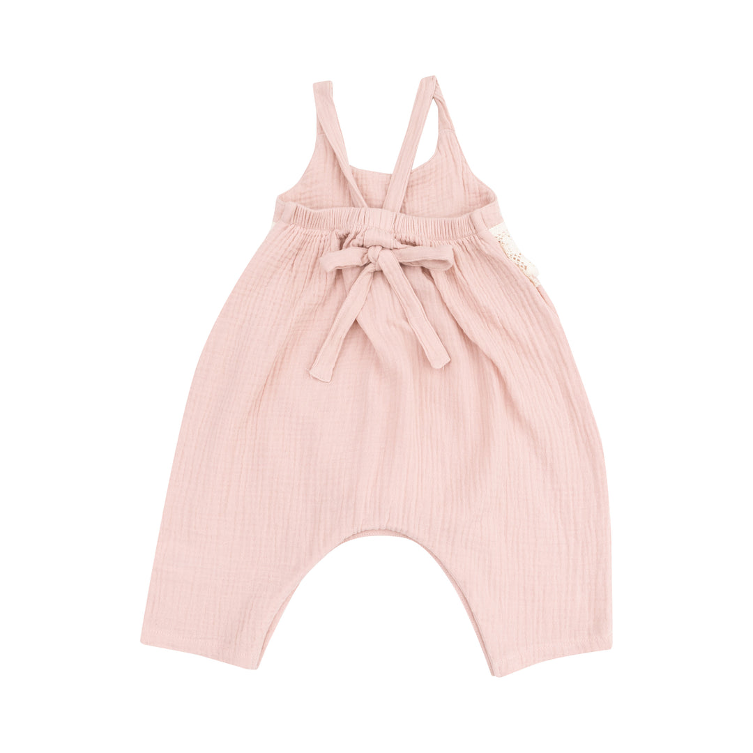 Rose Romper with Crochet Heart Lace