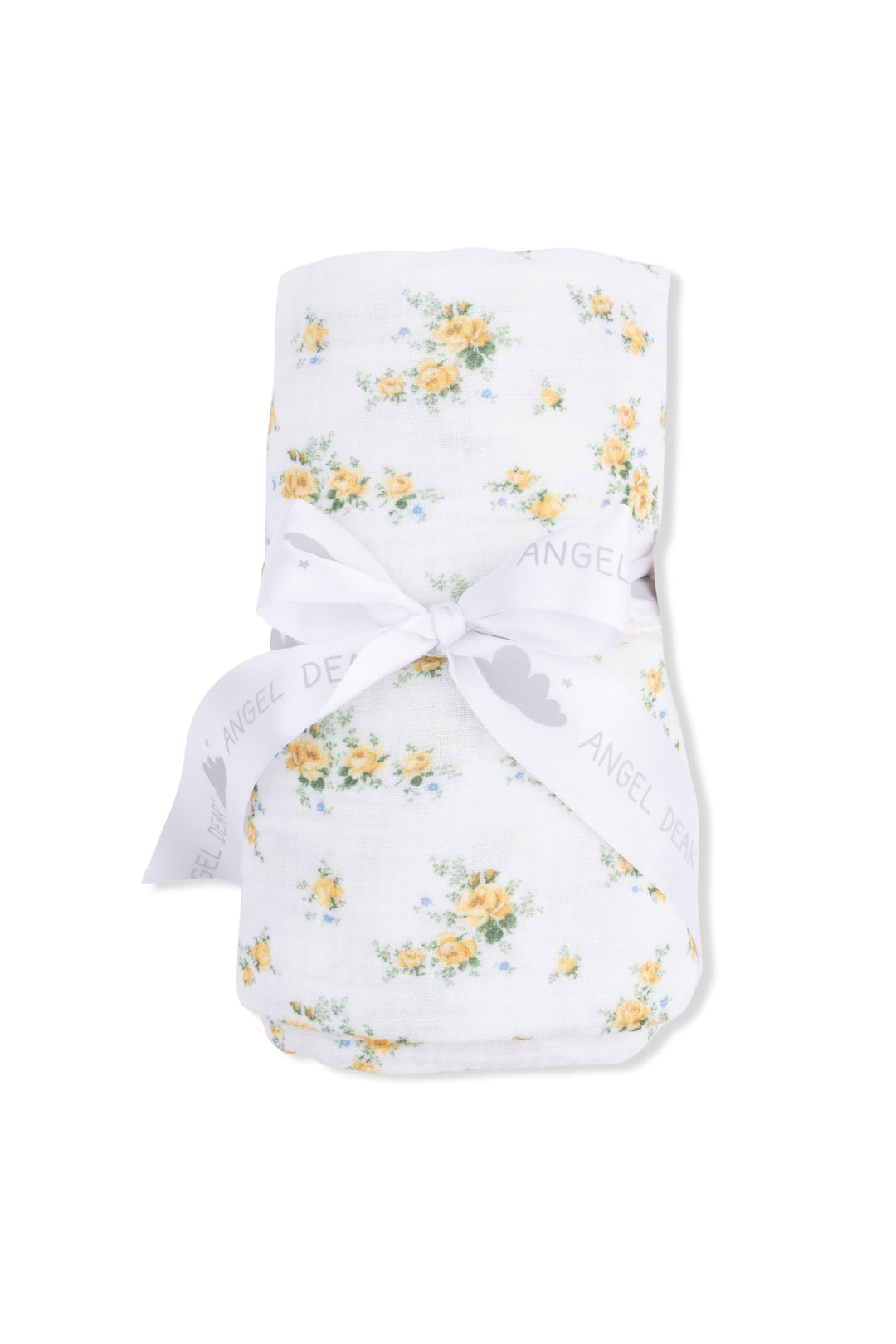Floral-patterned swaddle blanket on a white background