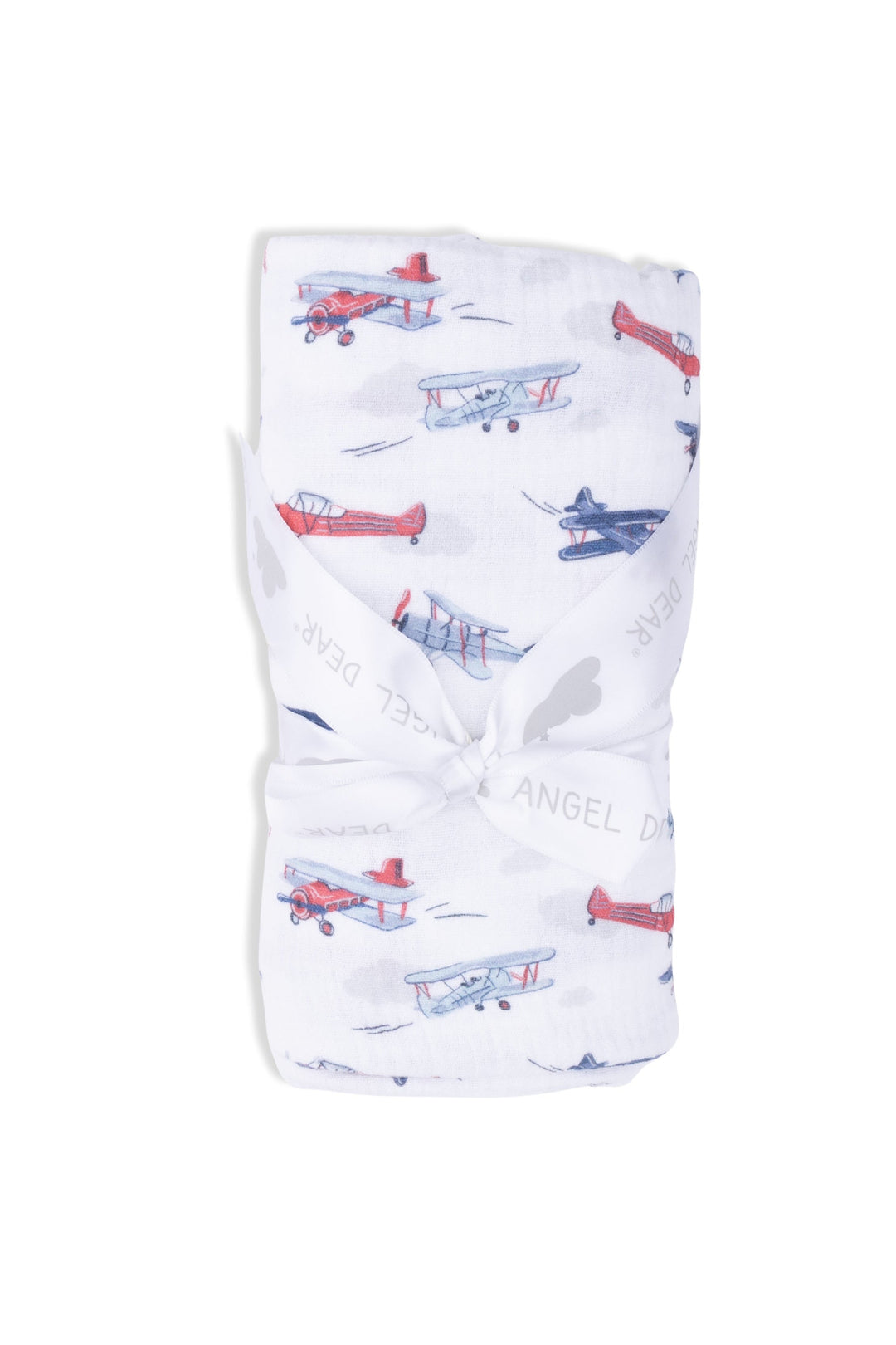 Baby blanket with airplane pattern on a white background
