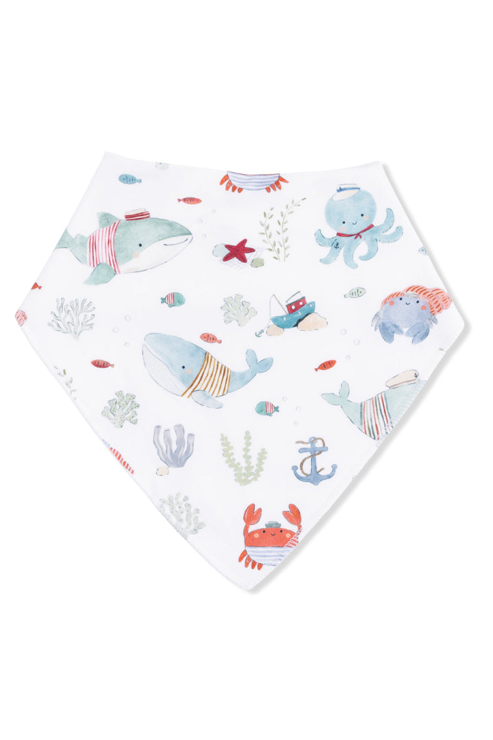 Baby blanket with sea-themed illustrations on a white background