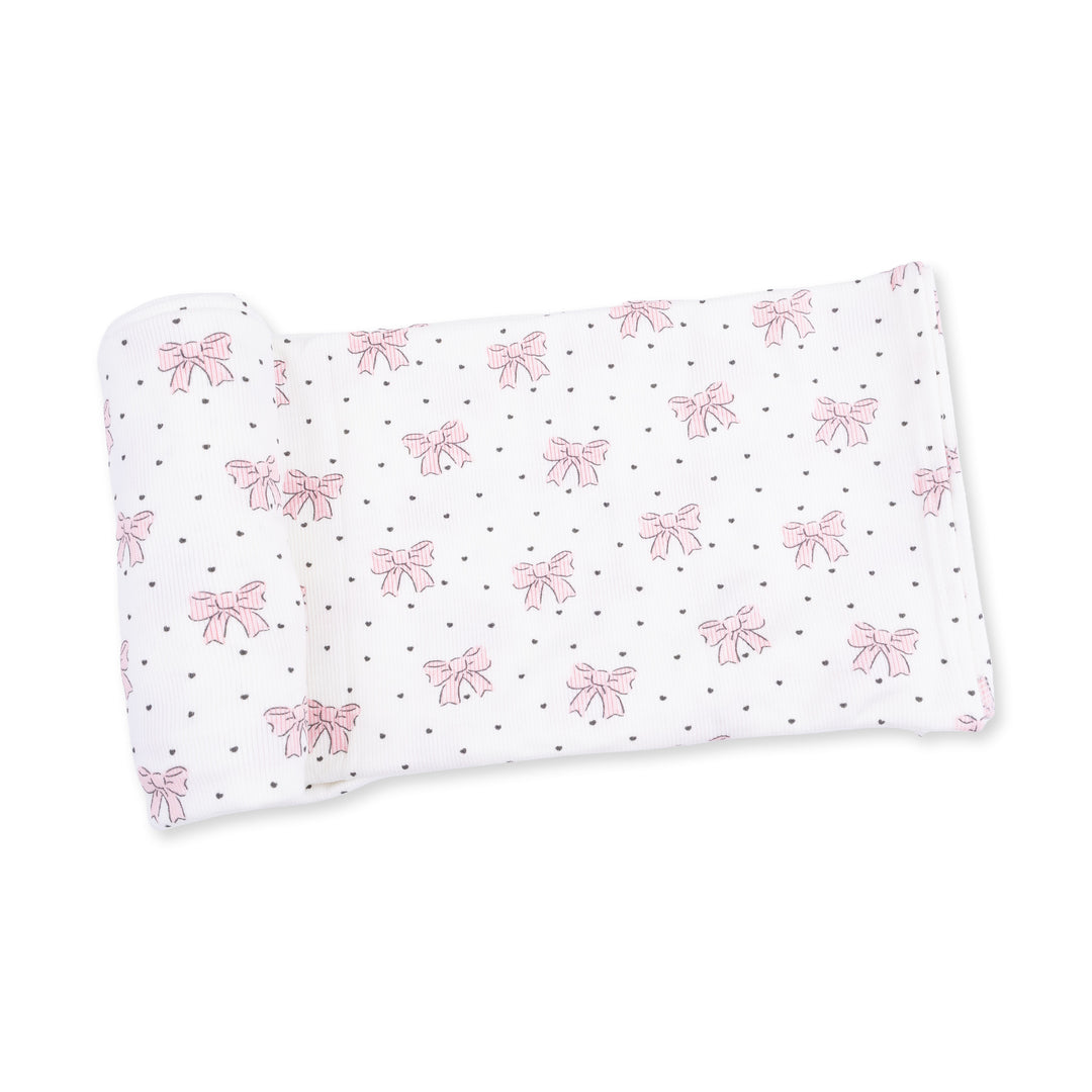 Bows + Hearts Ribbed Swaddle Blanket