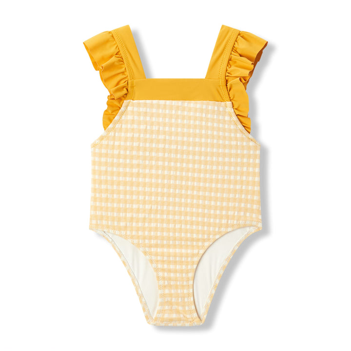 Yellow Gingham Ruffle Swimsuit